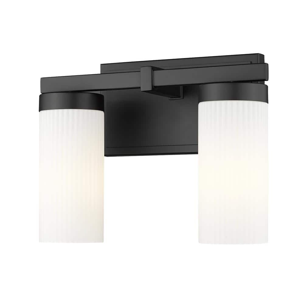 Danica 11.75 in. 2-Light Matte Black Vanity-Light with White Glass Shade