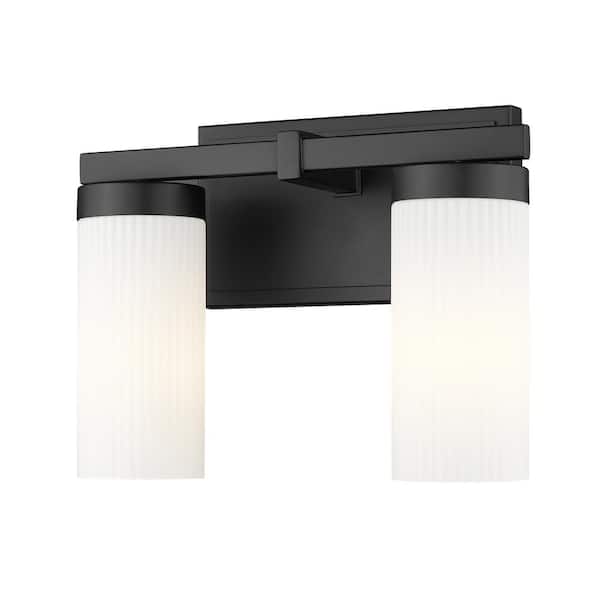 Unbranded Danica 11.75 in. 2-Light Matte Black Vanity-Light with White Glass Shade