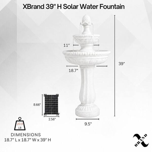 Fountainmサイズ XBRAND 39 in. 2-Tiered Outdoor Freestanding Solar Water Fountain