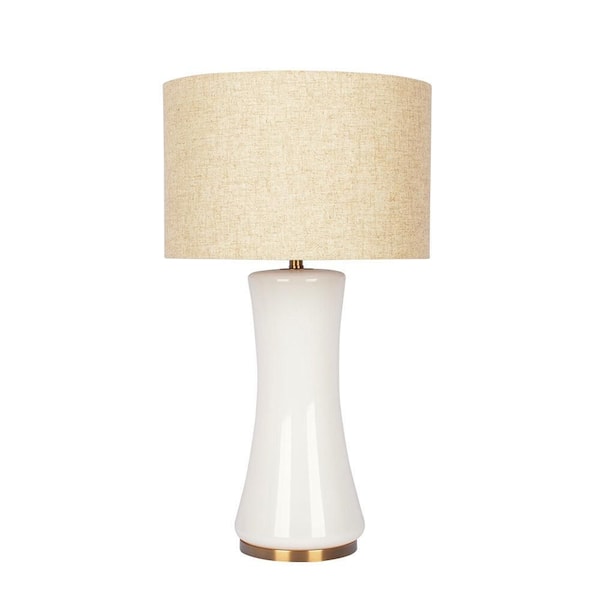 cenadinz 24.6 in. Beige Cascade Glass Table Lamp for Bedroom with Beige Metal Shade