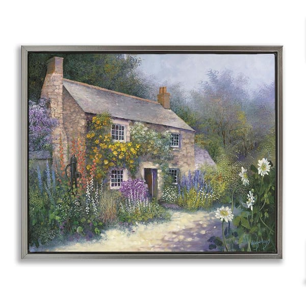 Stupell Industries Gardener's Cottage View by Hilary Mayes Gray Floater Frame Architecture Graphic Art Print 17 in. x 21 in.