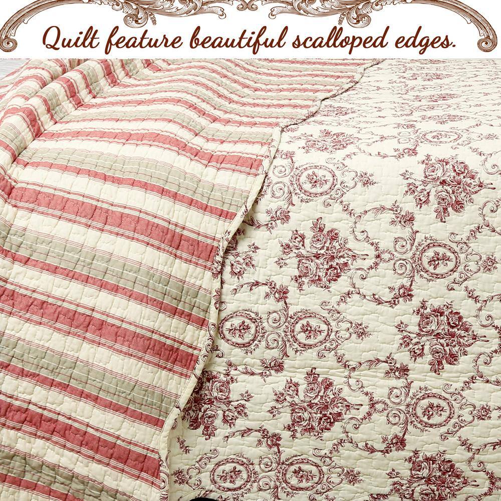 Burgundy Red Cotton Reversible King Quilt Set