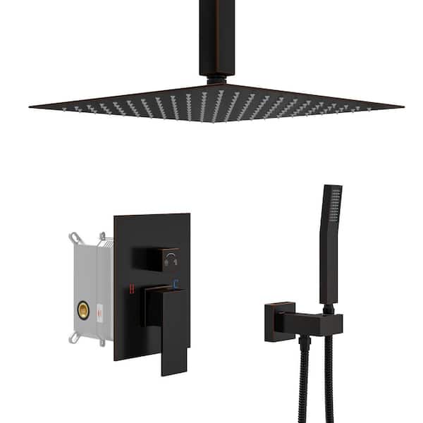2-Spray Dual Ceiling Mount 10 in. Fixed and Handheld Shower Head 1.8 GPM Rain Shower Shower System in Oil Rubber Bronze