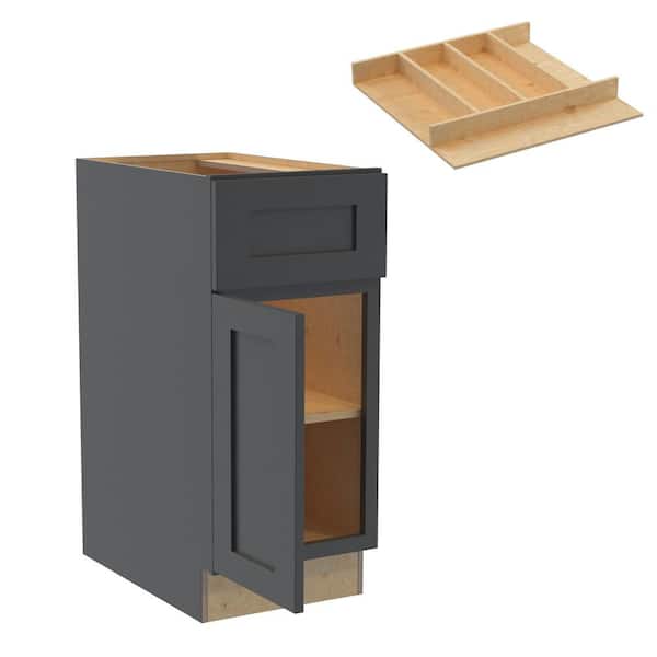 Home Decorators Collection Newport 15 in. W x 24 in. D x 34.5 in. H Assembled Plywood Base Kitchen Cabinet in Deep Onyx with Utility Soft Close LH