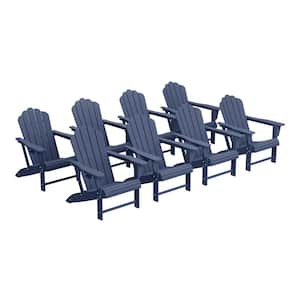 Aderson Set of 8 All Weather Fade Resistant Outdoor Patio HDPE Adirondack Chairs with Cup Holders in Navy Blue