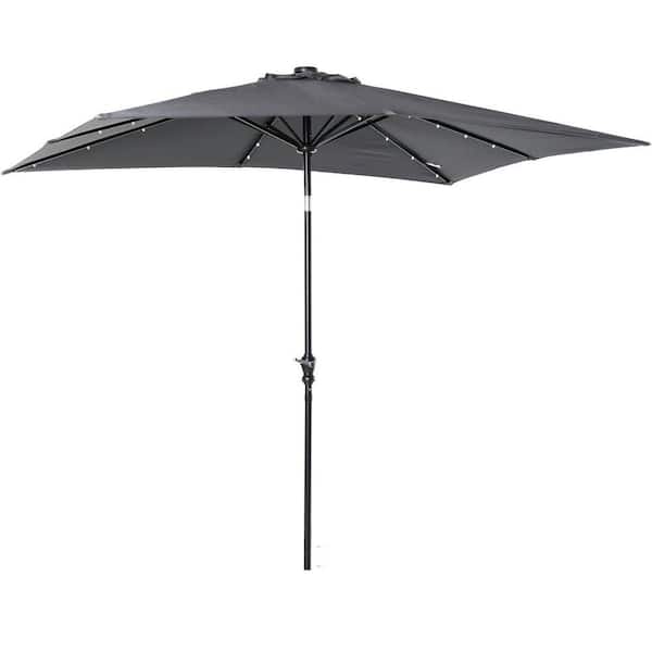 7 ft. Outdoor Steel Solar Tiltable Patio Umbrella in Dark Gray with LED Lights UV Resistant, for Beach Poolside Backyard