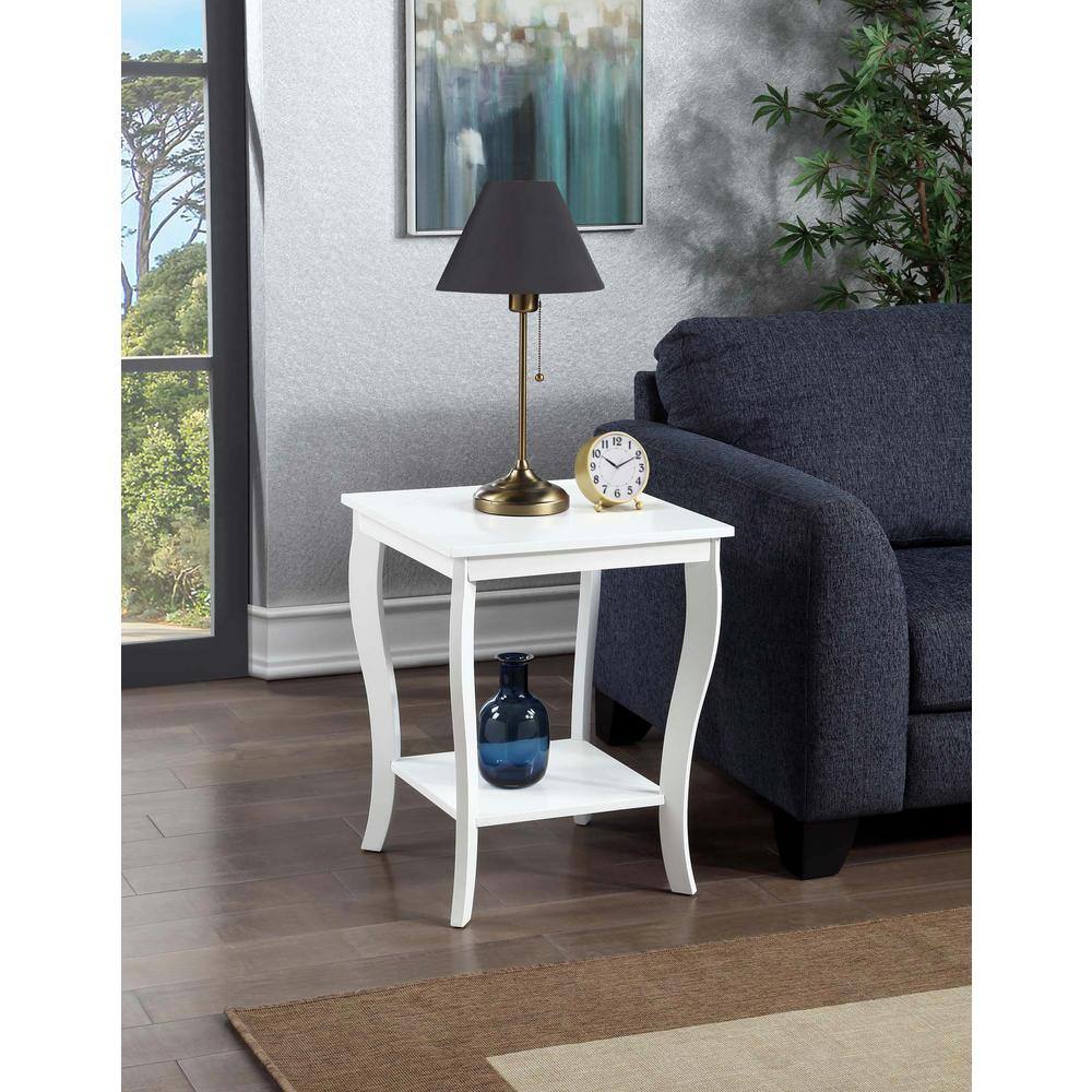 White Rubberwood Square End Table with Shelf
