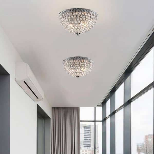 12 in. 2-Light Chrome Crystal Flush Mount