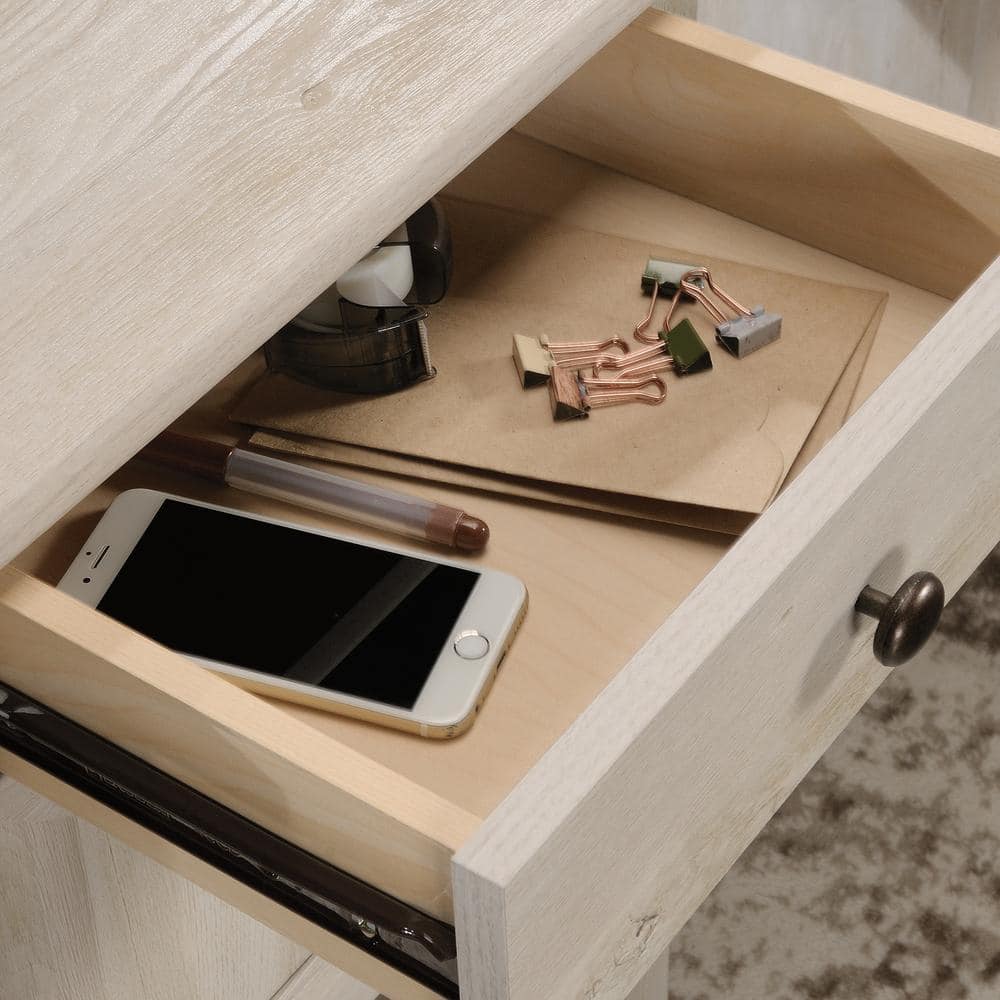 Chalked Chestnut L-Shaped Computer Desk with Drawer and Filing Cabinet