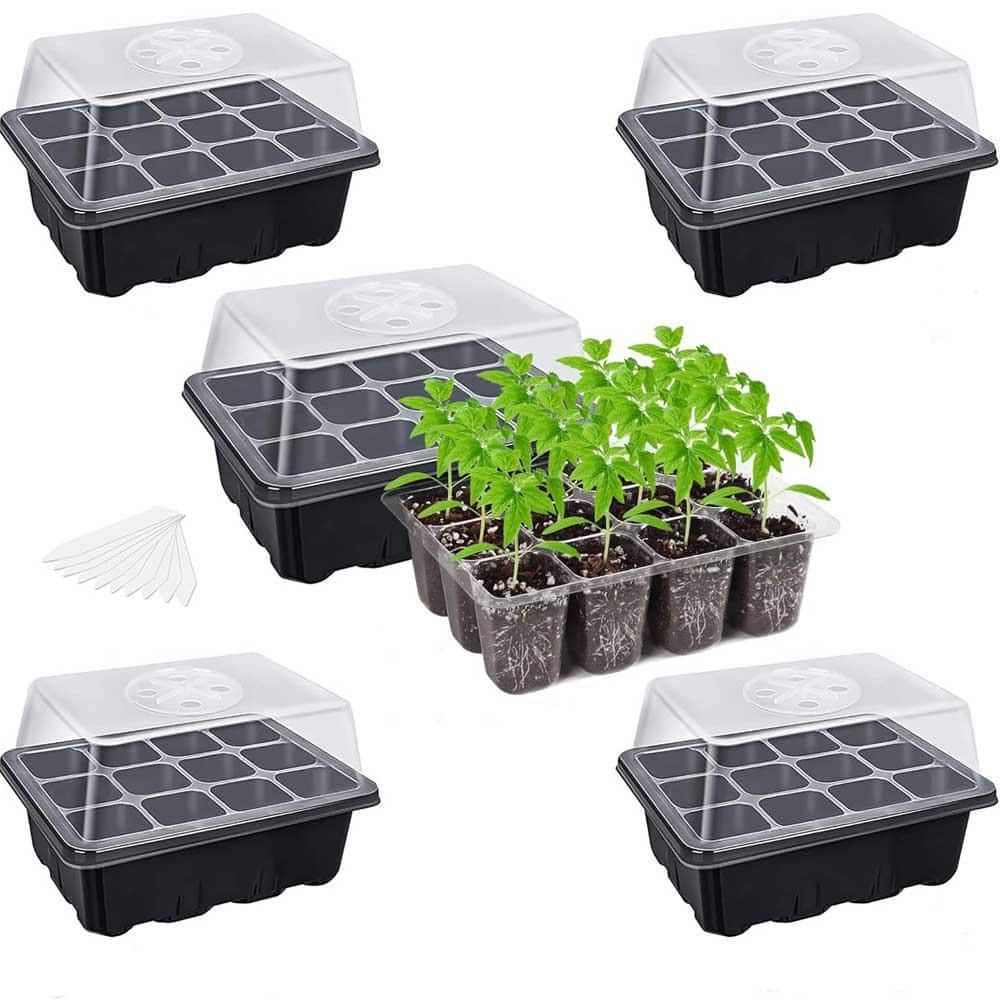 Seed Starter Tray Kit with Adjustable Humidity Dome Indoor Greenhouse for Large Seeds 5-Pack Black price history on PriceWatchPro