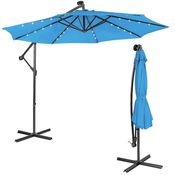 ANGELES HOME 10 ft. Steel Cantilever Solar Patio Umbrella with Tilting System in Blue