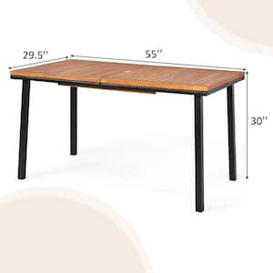 55 in. Brown Acacia Wood Outdoor Dining Table with 2 in. Umbrella Hole