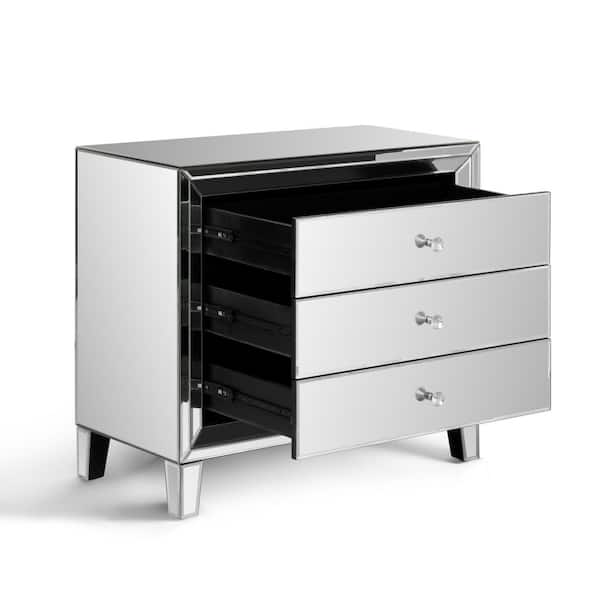 33 in. W x 29.13 in. H rectangle Mirror Large Nightstand with 3 Storage Drawers