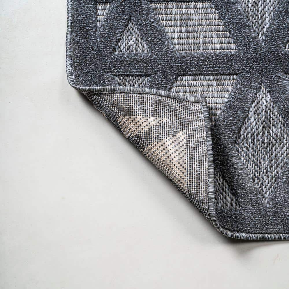 Talaia Dark Gray Geometric Synthetic Indoor/Outdoor Runner Rug