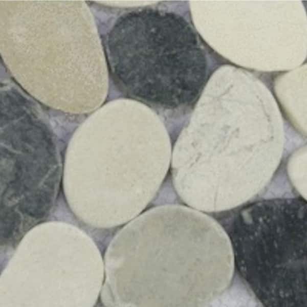 Sliced Pebble Grey, Black and White 4 in. x 6 in. Mosaic Tile Sample