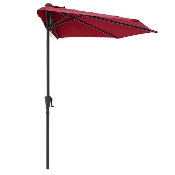 Unbranded 9 ft. Steel Pole Market Half-Round Patio Umbrella with Crank Lift in Dark Red
