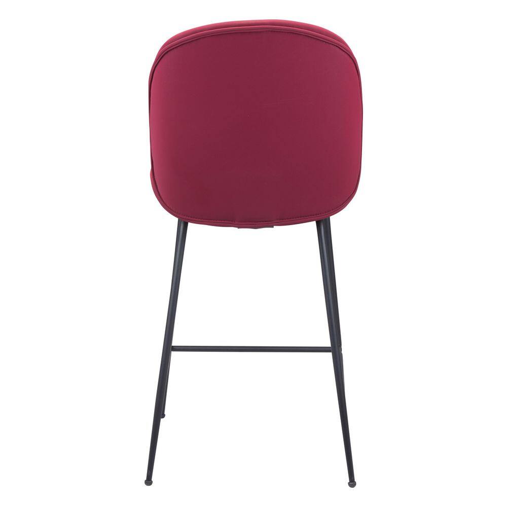 Contemporary Red Velvet & Steel Counter Stool