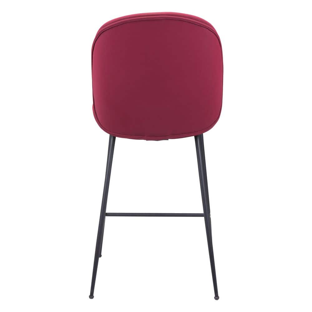 Contemporary Red Velvet & Steel Counter Stool