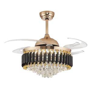 36 in. Smart Indoor Gold Retractable Blades Chandelier Ceiling Fan with Dimmable LED Lights with Remote Included