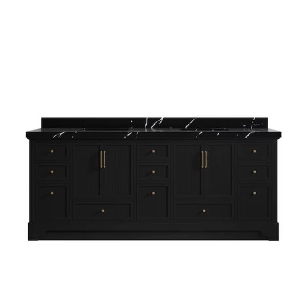 Willow Collections Alys 84 in. W x 22 in. D x 36 in. H Double Sink Bath Vanity in Black with 2 in. Calcutta Black Qt. Top
