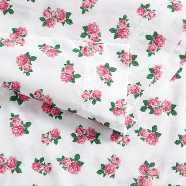 BETSEY JOHNSON Teeny Tiny Roses 4-Piece Pink Cotton Queen Sheet