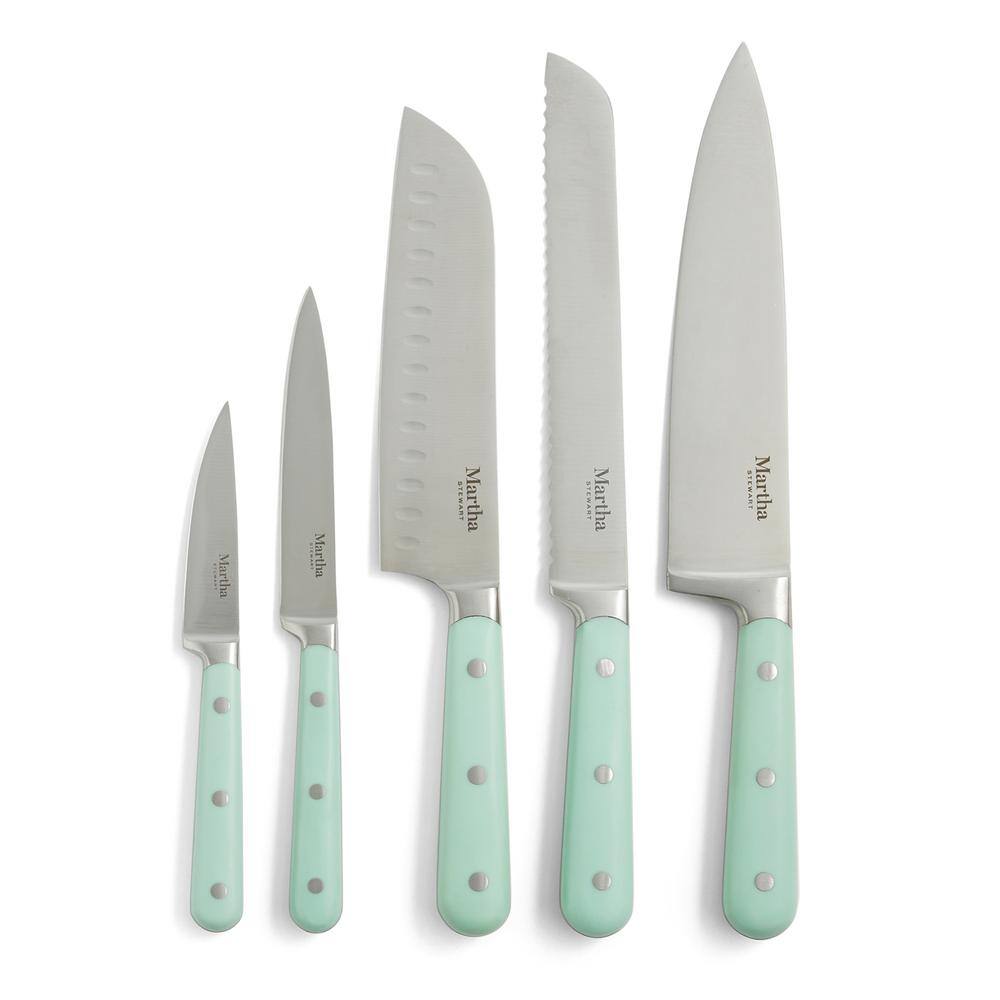 Martha Blue 14-Piece Stainless Steel Knife Block Set with Acacia Wood Block