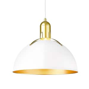 60-Watt 1-Light White Shaded Pendant Light with Metal shade, No Bulbs Included