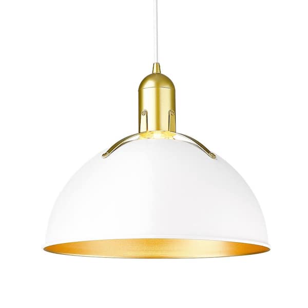 JAZAVA 60-Watt 1-Light White Shaded Pendant Light with Metal shade, No Bulbs Included