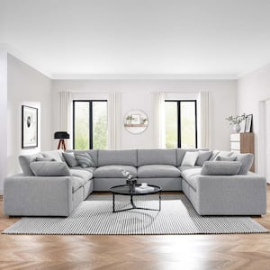 Commix 159 in. W Square Arm Down Filled Overstuffed Boucle Fabric 8-Piece U-Shaped Sectional Sofa in Light Gray