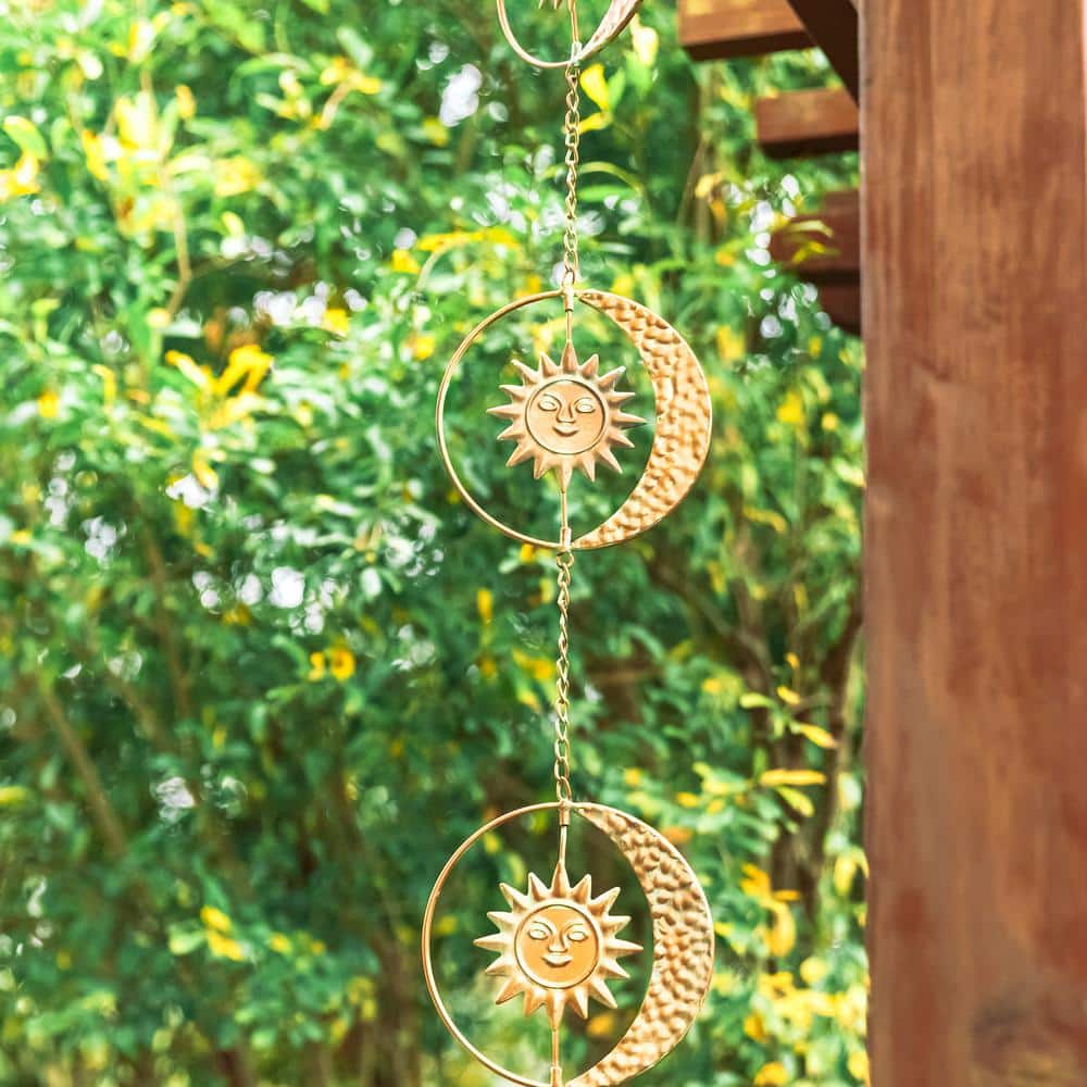 8.5ft Faux Copper Patina Sun and Moon Rain Chain