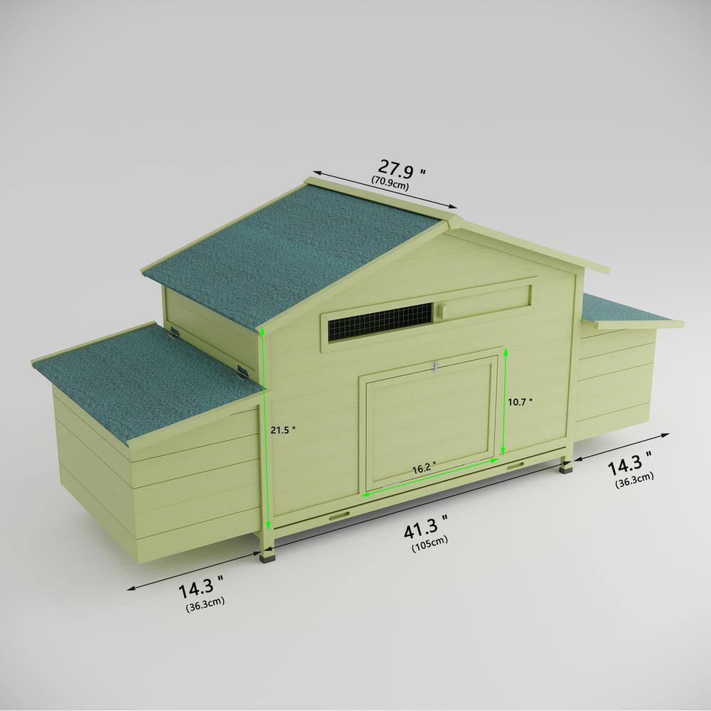 Large Green Wooden Chicken Coop with Nesting Boxes