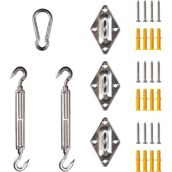 10 in. 316 Military-Grade Stainless Steel Hardware Kit for Triangle Sun Shade Sail Canopy with Turnbuckles