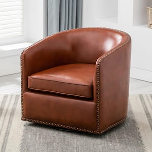 Tyler Caramel Faux Leather Arm Chair with Removable Cushions (Set of 1)
