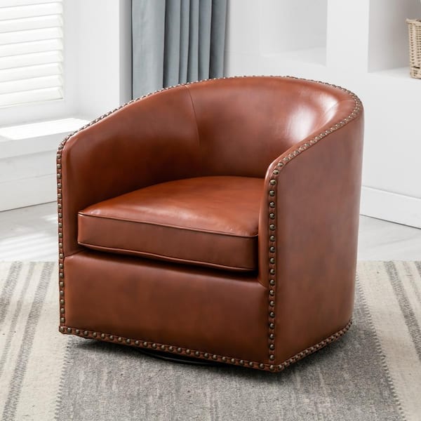 Unbranded Tyler Caramel Faux Leather Arm Chair with Removable Cushions (Set of 1)