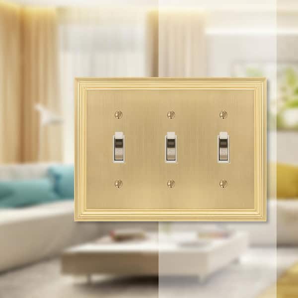 Hallcrest 3 Gang Toggle Metal Wall Plate - Satin Brass