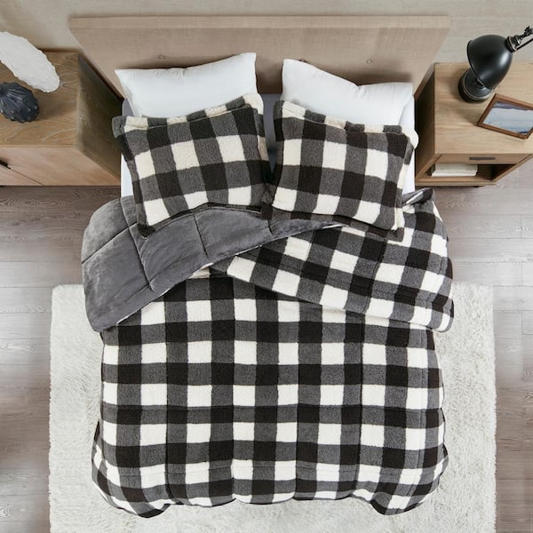 Mason Extra Warmth 3-piece Ivory/Black King Print Sherpa Down Alternative Comforter Set