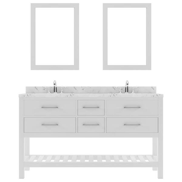 Virtu USA Caroline Estate 60 in. W x 22 in. D x 35 in. H Double Sink Bath Vanity in White with Quartz Top and Mirror