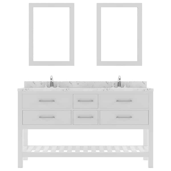 Virtu USA Caroline Estate 60 in. W x 22 in. D x 35 in. H Double Sink Bath Vanity in White with Quartz Top and Mirror