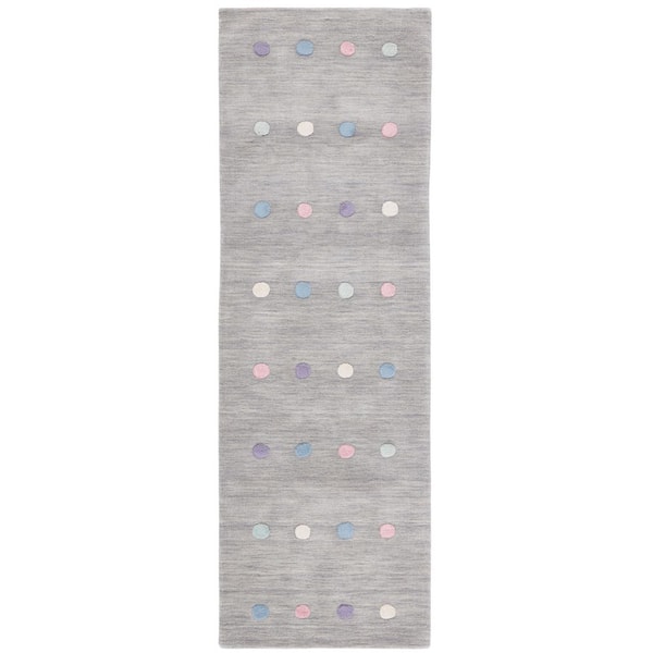 Kids 3 ft. x 8 ft. Silver Polka-Dot Runner Rug