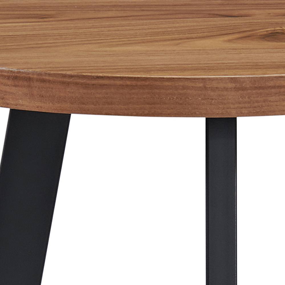 Walnut and Black Round MDF Top Industrial End Table