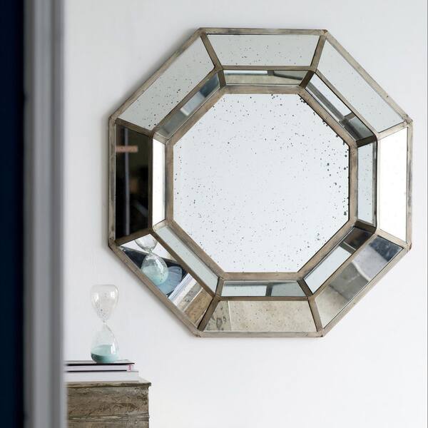 Mid-Century Silver 40 in. W x 40 in. H Octagon Wood Framed Mirror