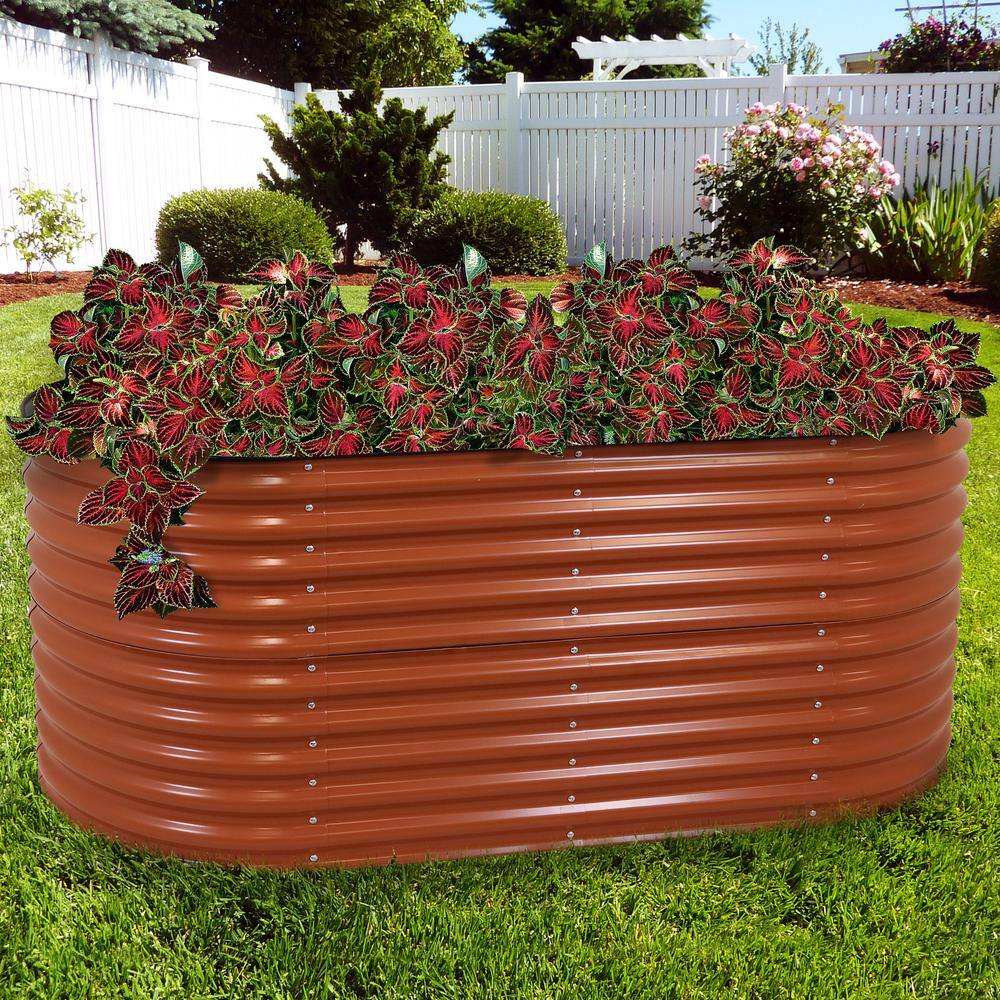 Large Brown Galvalume Steel Oval Raised Garden Bed