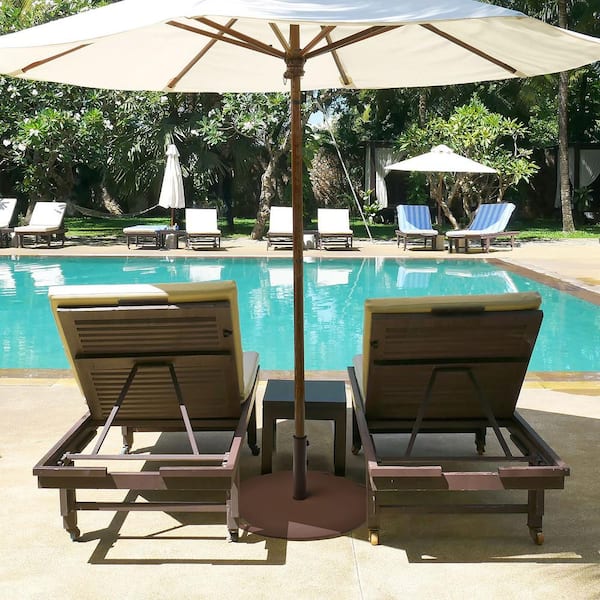 50 lbs. Metal Plastic Patio Umbrella Base in Brown Round with Wheels