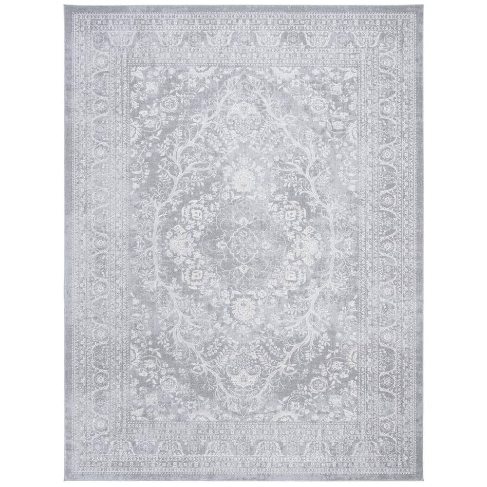 Gray Floral Motif Synthetic 9' x 12' Area Rug