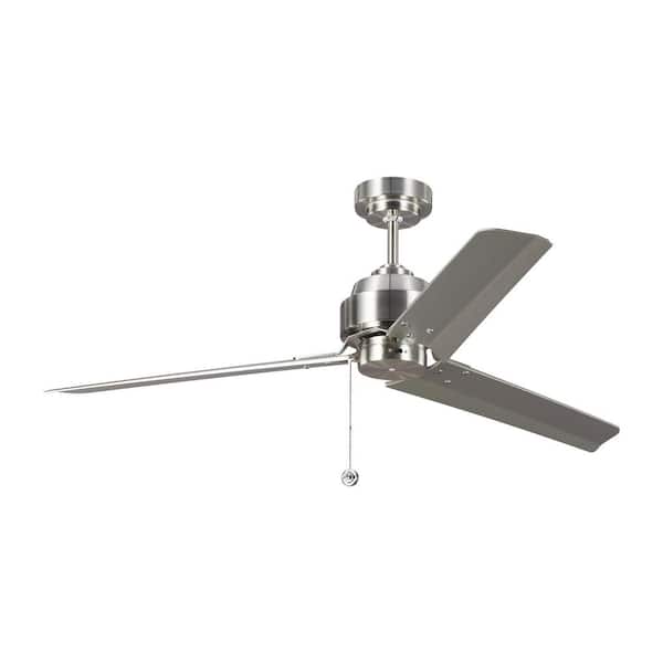 Generation Lighting Arcade 54 in. Indoor Brushed Steel Ceiling Fan with Silver Blades and 3-Speed Pull Chain
