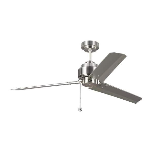 Generation Lighting Arcade 54 in. Modern Industrial Indoor Brushed Steel Ceiling Fan with Silver Blades and 3-Speed Pull Chain