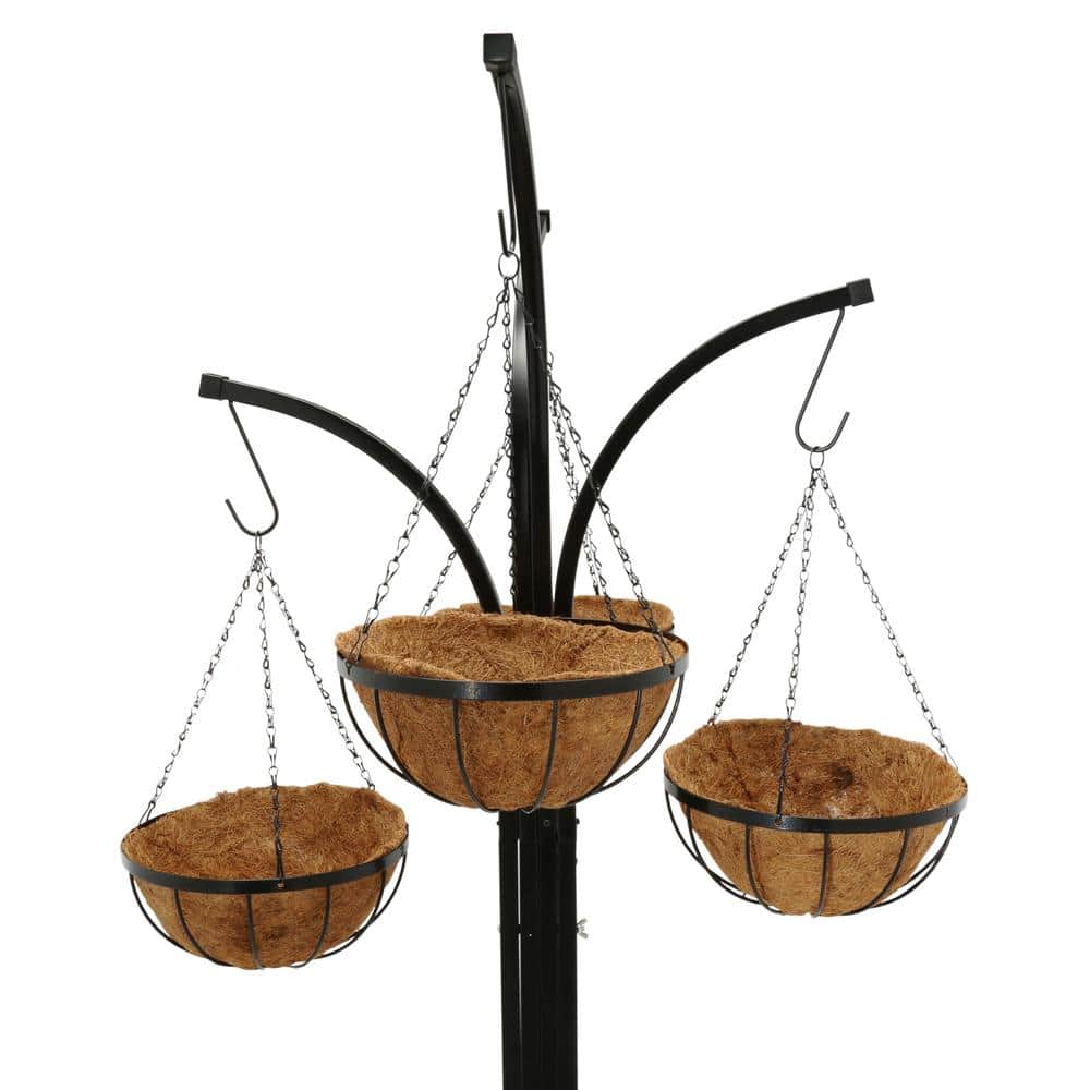Black Metal 4-Arm Tree with Hanging Baskets