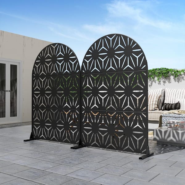 47 in. W x 71 in. H Black Arch Galvanized Sheet Outdoor Private Screen Decorative Art Panel