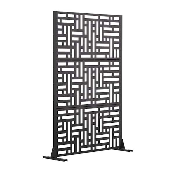 Outdoor Privacy Fence 47 in. L x 16 in. W x 72 in. H Black Galvanized Steel Garden Privacy Screen