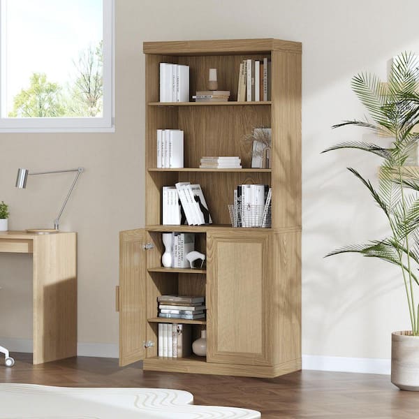 Lirago 72 in. Tall Natural Wood 4-Shelf Standard Bookcase with